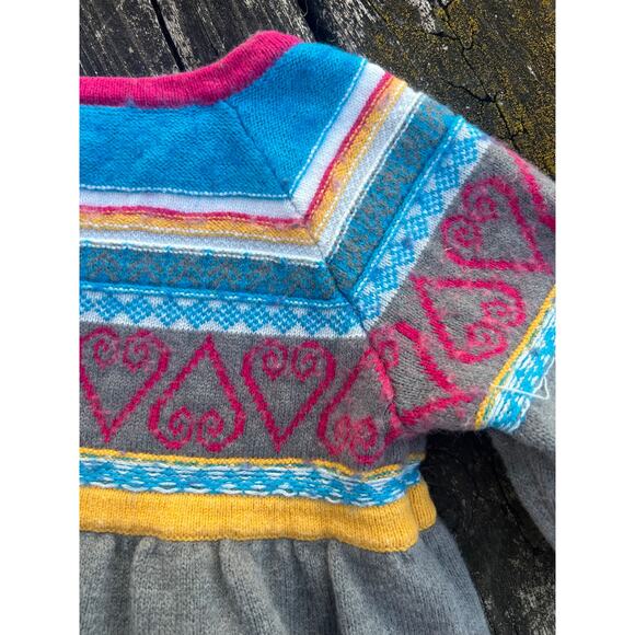 Hanna Andersson Cozy Up Sweater Dress 100cm Gray Stripe Heart Patch Wool Blend - Picture 6 of 8